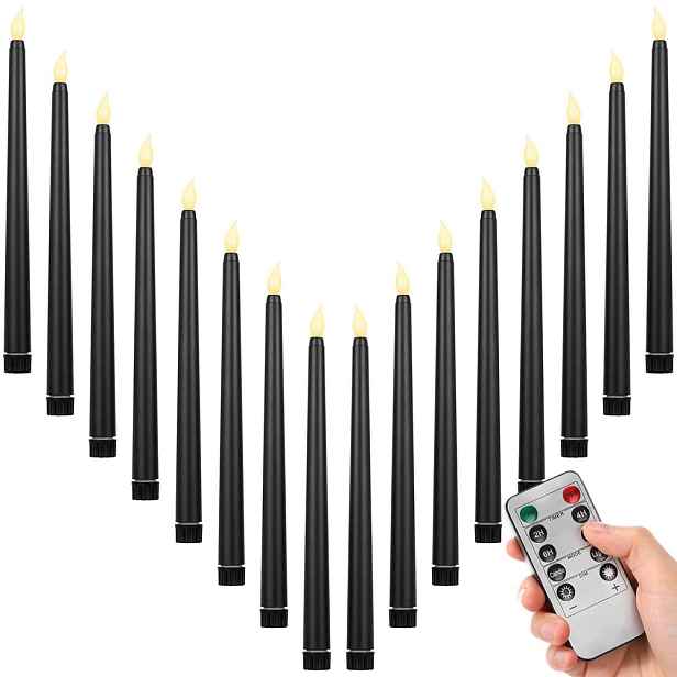 Led bateriové svíčky 16 kusů černé 27,5 cm s dálkovým ovládáním pro zdobení Vánoc
