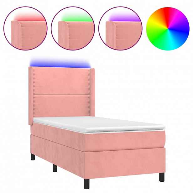 vidaXL Box spring postel s matrací a LED růžová 90x190 cm samet