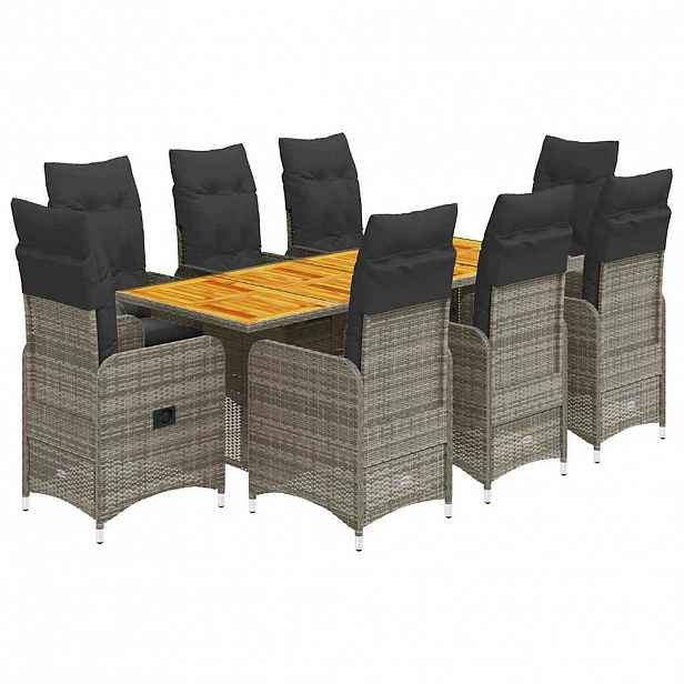 vidaXL 9dílný zahradní bistro set s poduškami šedý polyratan