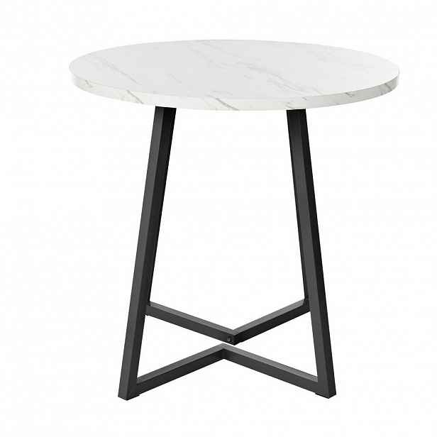 OKWISH JÍDELNÍ stůl 80/80/75 cm bílý z MDF a kovu s mramorovým dekorem