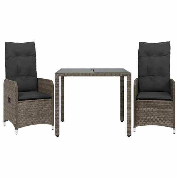 vidaXL 3dílný zahradní bistro set s poduškami šedý polyratan