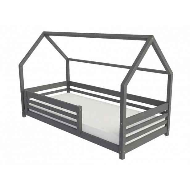 Benlemi Domečková postel TULY s bočním štítem Zvolte barvu: Tmavě šedá, Zvolte rozměr: 90x190 cm, Zvolte zábranu: S jednou zábranou