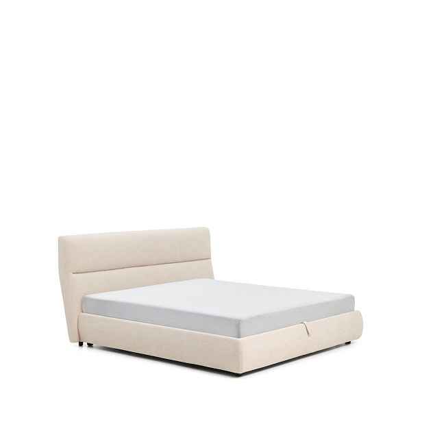 Béžová čalouněná dvoulůžková postel z žinylky s úložným prostorem s roštem 180x200 cm Dafra – Kave Home