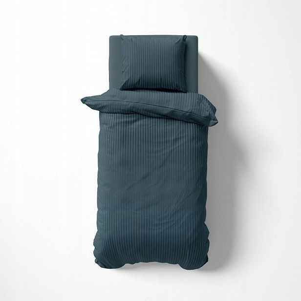 Povlečení damaškové 140x200 denim tmavě modré jednobarevné proužky 1 cm Pure