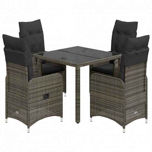 vidaXL 5dílný zahradní bistro set s poduškami šedý polyratan