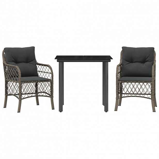 vidaXL 3dílný bistro set s poduškami šedý polyratan