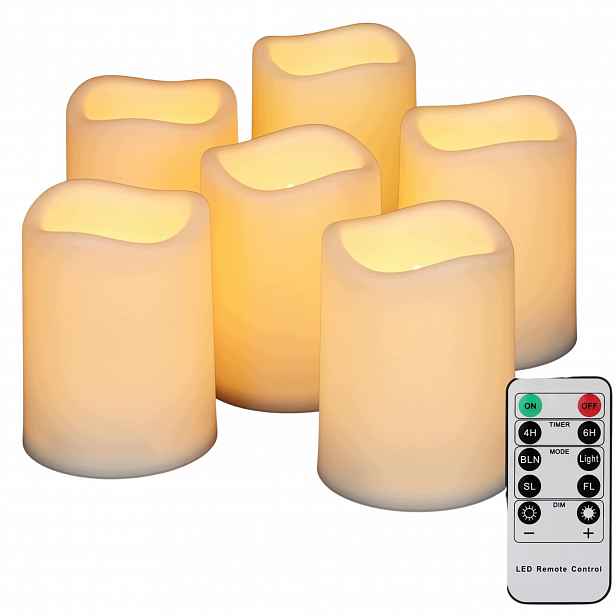 Led Svíčky Bezplamenné 6 Ks Voděodolné S Dálkovým Ovládáním A Časovačem 10 CM