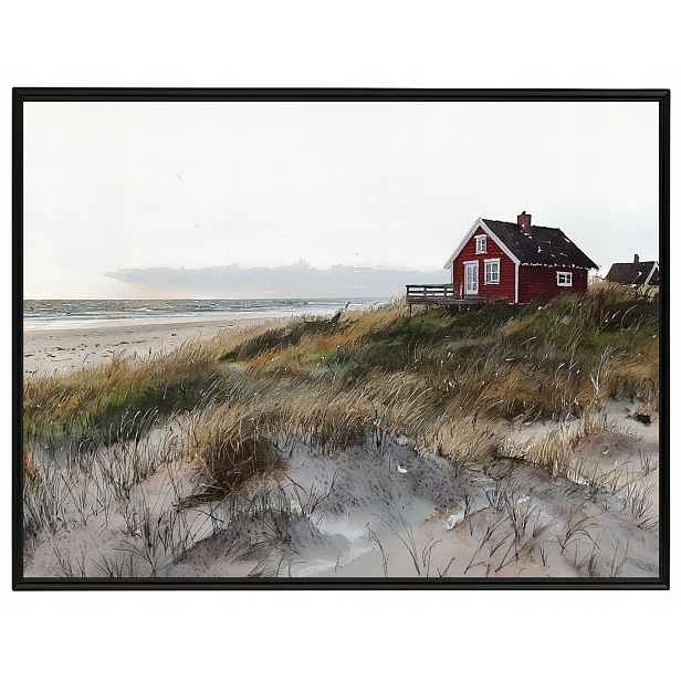 Plakát Rámeček Hliník Červený Domek Pláž Skandinávie Dania Fanø 80x60