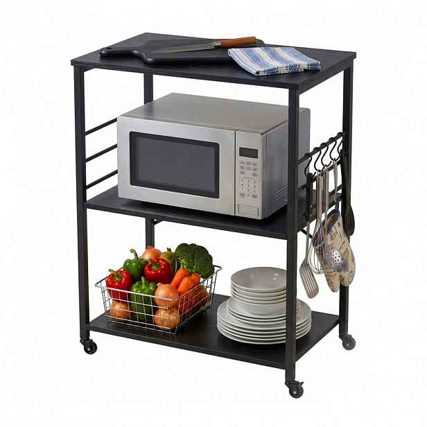 Relaxdays VOZÍK Černý kuchyňský 3-patra 60 cm