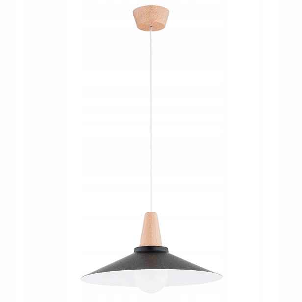 Alfa Závěsná lampa Skandinávská dřevěná Černá Stínidlo Nilan E27 15W