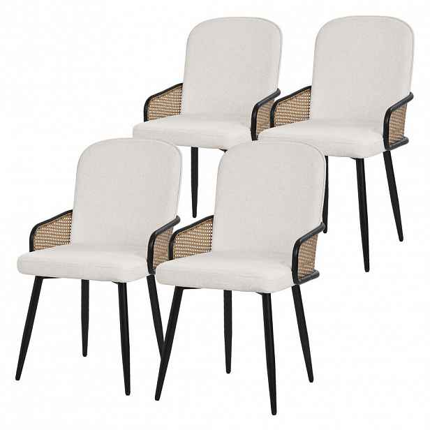 ML-DESIGN JÍDELNÍ ŽIDLE, sada 4 ks, béžová barva, s látkovým potahem v ratanovém vzhledu