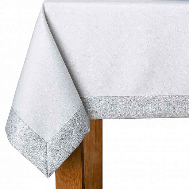 Prémiový ubrus odolný proti skvrnám s manžetou 5 cm Stříbrný lesk – 150 x 310 cm