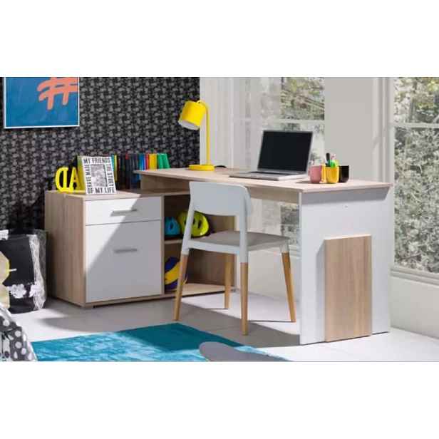 Rohový PC stůl Capri, dub sonoma/bílá HELCEL