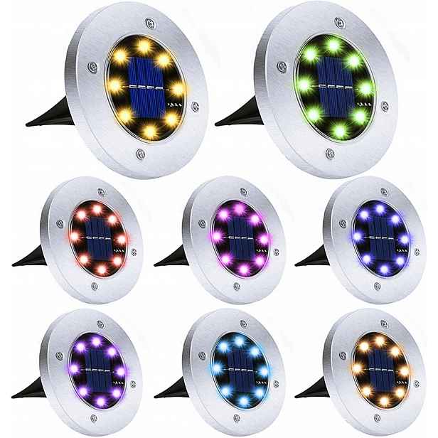 Solární Zahradní Lampy Zapichovací Disky Solární Lampa Barevný Disk Rgb x 8