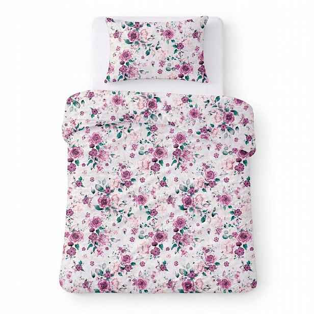 Povlečení bavlněné 140x200 bílé s růžovými květy romantické Cotton Home