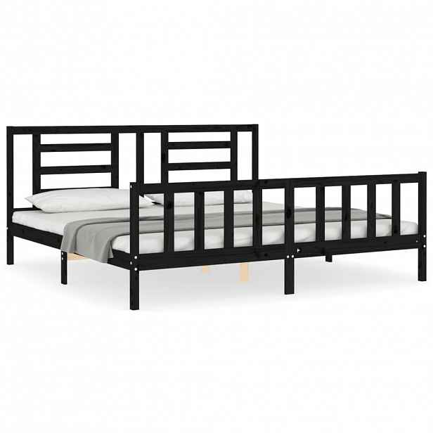 vidaXL Rám postele s čelem černý 200 x 200 cm masivní dřevo