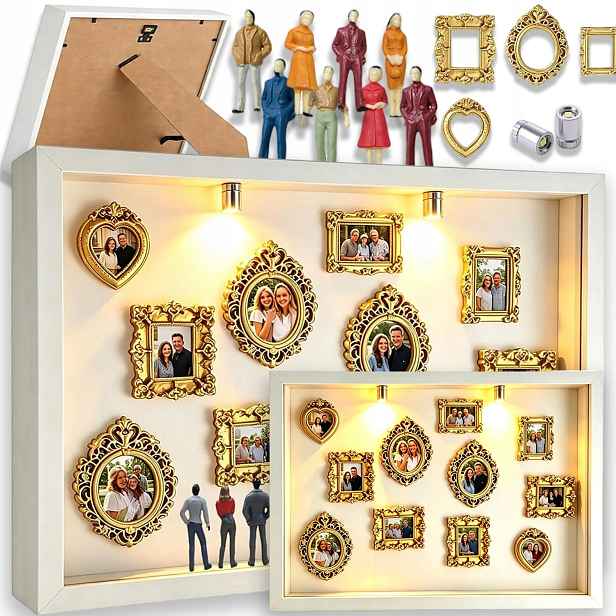 Diy Mini Rámeček S Led 8 Náhodných Figurek Dekorace Fotografie 31.5 cm Bílý