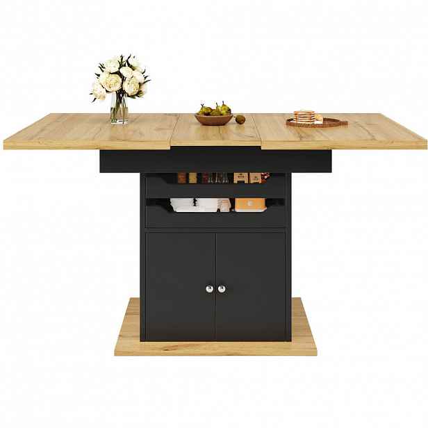 OKWISH JÍDELNÍ stůl 110-140/80/76 cm černý z MDF s úložným prostorem a rozkládací deskou