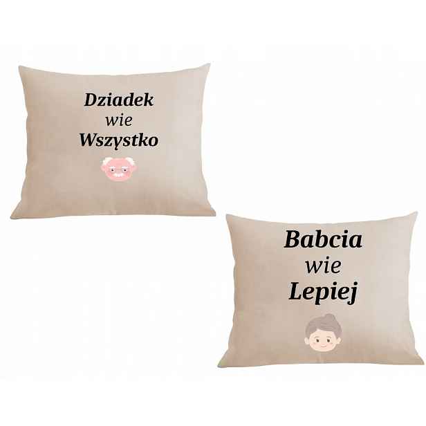 Dvě Polštáře povlak Dárek Dědeček ví všechno, babička ví lépe