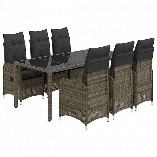 vidaXL 7dílný zahradní bistro set s poduškami šedý polyratan