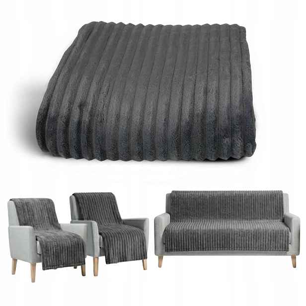 Deka Přehoz na pohovku a křesla 3 ks s pruhy 200x220 70x160 Šedá