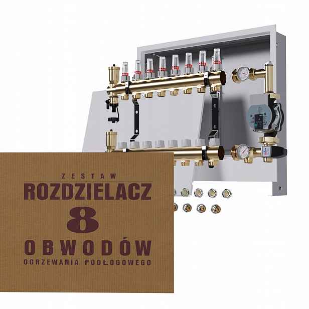 Rozdělovač pro podlahu 8 okruhů s čerpadlem Wilo podomítková skříňka Pex