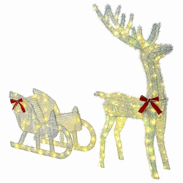 vidaXL Sáně tažené sobem LOVIISA 200 LED Teplá bílá 70 x 26 x 128,5 cm