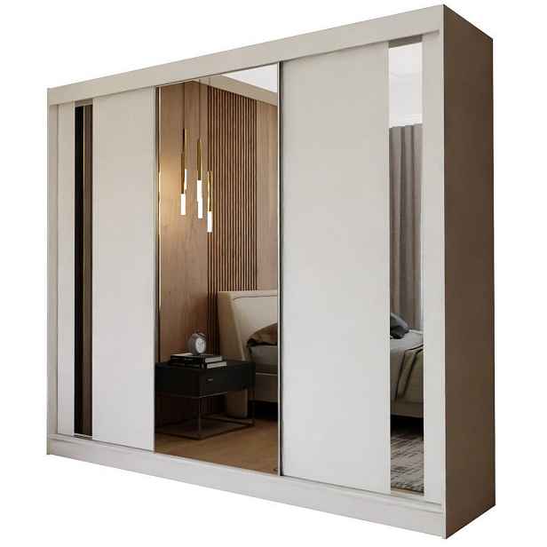 MASSENO ŠATNÍ SKŘÍŇ S POSUVNÝMI DVEŘMI GRAZIA, 240/216/61 cm 3dveřová se zrcadlem, bílá