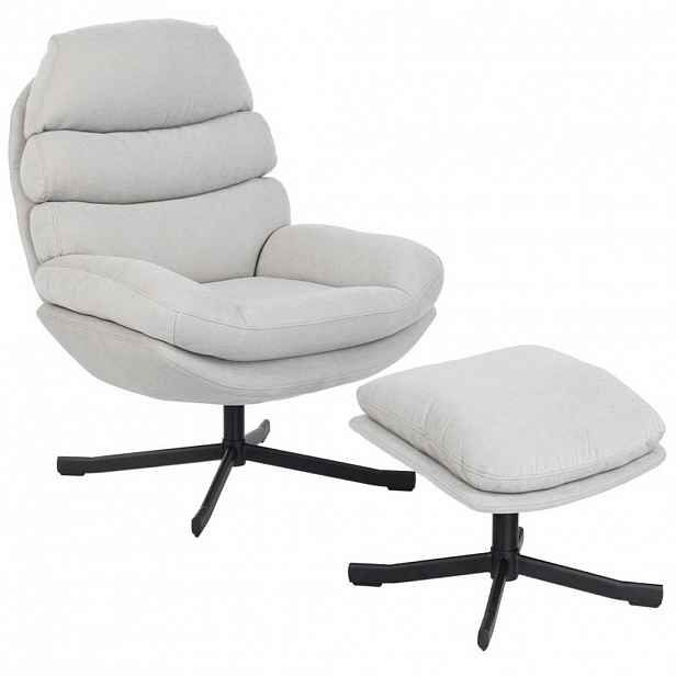 Redom RELAXAČNÍ křeslo 78/93/100 cm s podnožkou, 360° otočné, polyesterový potah, Krémově bílá
