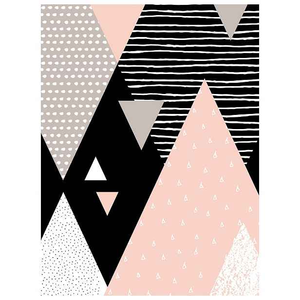 Tapeta Geometrické abstrakce minimalismus černo-bílo-růžová 206x275 lepidlo
