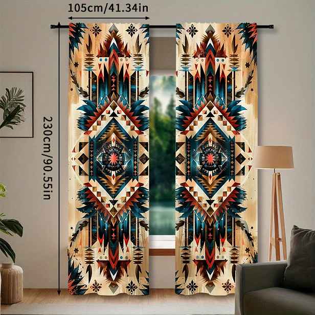 TEMU 2 ks, Boho zatemňovací závěsy s kapsou na tyč, vintage , do ložnice, kanceláře, kuchyně, obývacího pokoje, pracovny, domácí dekorace