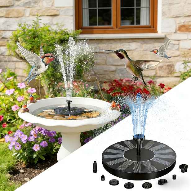 TEMU 2W Solární fontánová pumpa do ptačího koupele s 6 tryskami, IPX8, Vysoce kvalitní vodní pumpa pro zahradu, jezírko, akvárium a rybí nádrž -