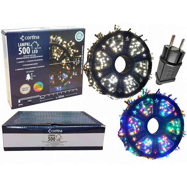 Vánoční Osvětlení Na Stromeček 500 Led IP44 2 Barvy Teplá Bílá Nebo Multi 2v1 Vánoční Stromek