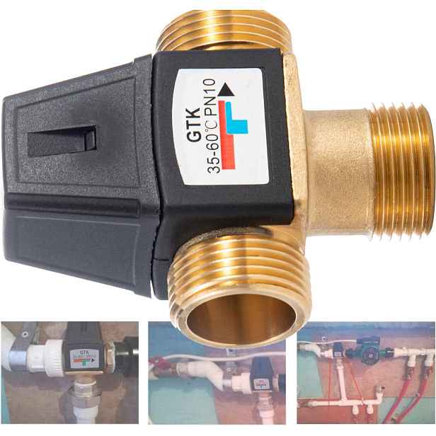 Termostatický Třícestný Směšovací Ventil 3/4" DN20 1.6 m3/h 35-60° C