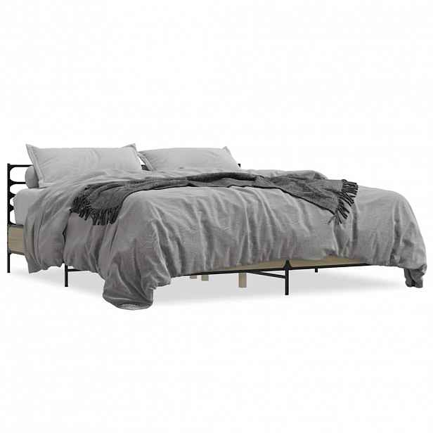 vidaXL Rám postele dub sonoma 200 x 200 cm kompozitní dřevo a kov