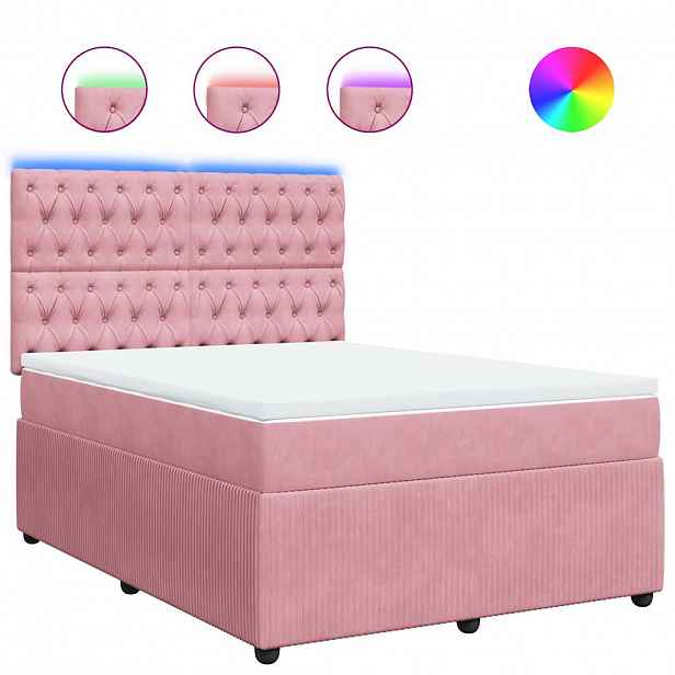 vidaXL Box spring postel s matrací růžová 140x200 cm samet