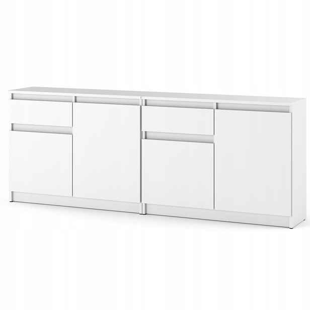 Komoda Set Bílá Se 2 Zásuvkami 200 CM Velká Prostorná Skříňka Do Obývacího Pokoje