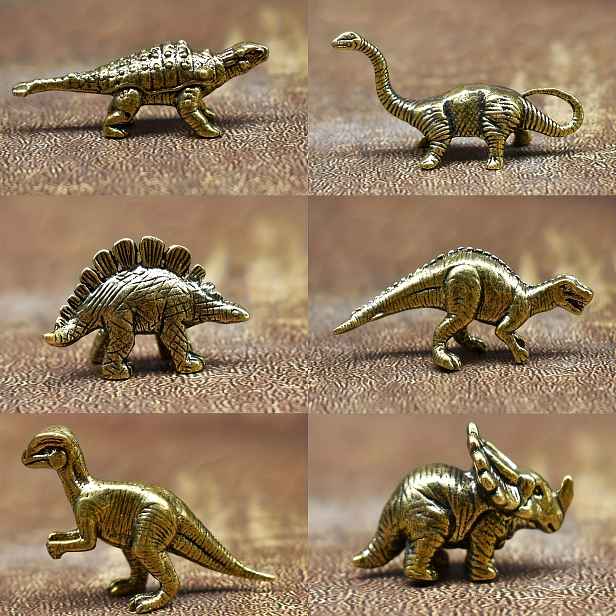 TEMU 6 ks vintage mosazných figurek dinosaurů, anime-tematická sběratelská dekorace pro různé místností, ideální pro Velikonoce, Chanuku, Den