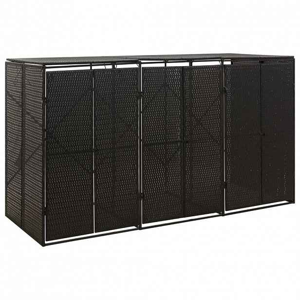 vidaXL Přístřešek na tři popelnice černý 207 x 80 x 117 cm polyratan
