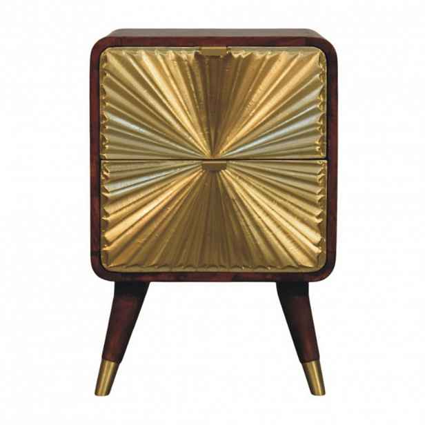 Artisan Furniture NOČNÍ STOLEK z masivního dřeva, s mosazným ražením, 2 zásuvky, Avora