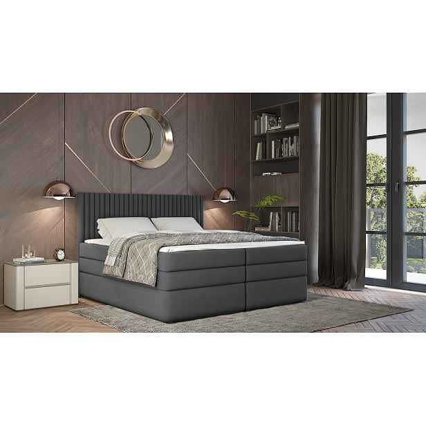 Boxspringová postel 180x200 LUMIRA 1 - šedá + topper ZDARMA