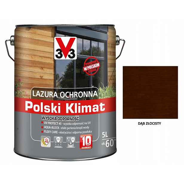 Lazura V33 Polský Klima 10 let 5 L odolná Dub zlatý satén