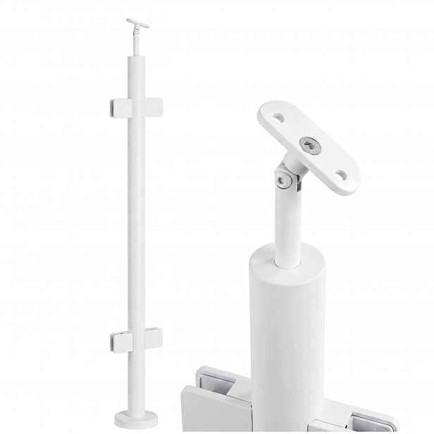 Průchozí sloupek skleněného zábradlí 100 cm kulatý o průměru 42 mm Bílý Loft