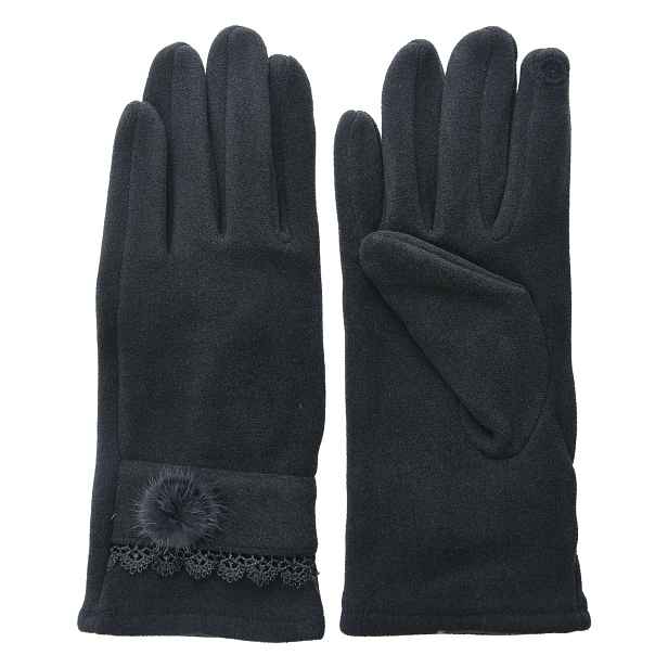 Tmavě šedé dámské rukavice s krajkou - 8*24 cm Clayre & Eef