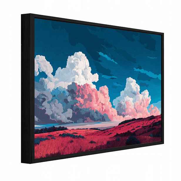 Wallarena ZARÁMOVANÝ obraz horská scenérie akvarel růžová 60x40 cm
