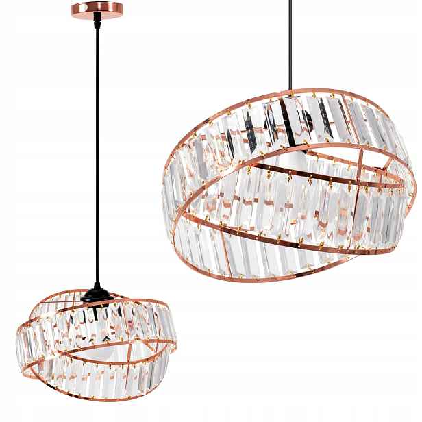 Závěsná Křišťálová Stropní Lampa Zlatá Rose Gold Glamour E27 Do Obývacího Pokoje