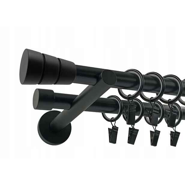 Dvojitá Garnýž Moderní kovová černá matná 19+19 mm 120 cm válec basic