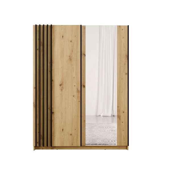 MASSENO ŠATNÍ SKŘÍŇ S POSUVNÝMI DVEŘMI RANOR, 150,6/198,5/62 cm 2dveřová se zrcadlem, dub Artisan