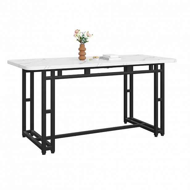 OKWISH JÍDELNÍ stůl 140/80 cm černo-bílý z MDF s černými kovovými nohami