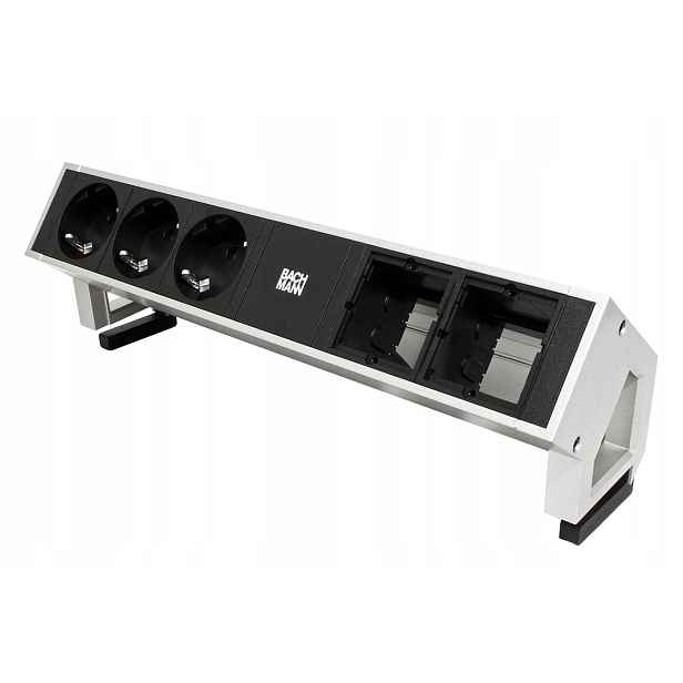 Bachmann Systém Desk 2, 3x zásuvka De, 2x volné, stříbrný (902.401)